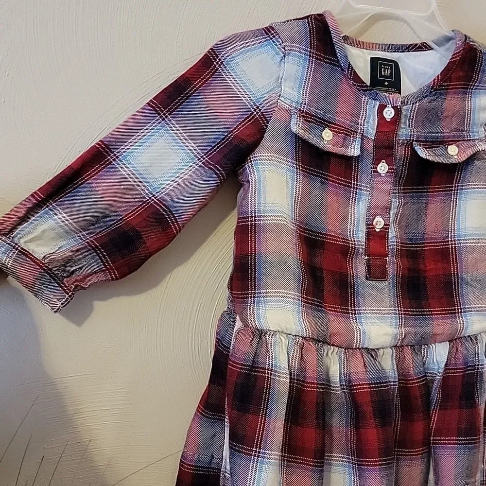 GAP RED PLAID PENDLETON WOOL LONG-SLEEVE DRESS, SIZE 18-24 MONTHS